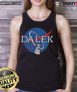 Funny Dalek NASA logo tank top featuring a playful design perfect for sci-fi fans and summer wear.