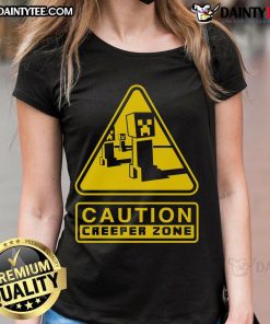 Alt Text: Funny Danger Creeper Zone sign graphic on a ladies tee, perfect for Minecraft fans and gamers.