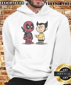 Funny Deadpool and Wolverine angry boys design on a Peanuts hoodie, perfect for comic book fans and casual wear.