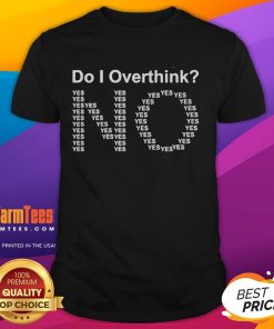 Alt Text: Funny 'Do I Overthink? No, Yes' text T-shirt featuring humorous typography design perfect for casual wear.