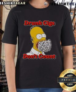 Funny drunk Homer Simpson graphic on a ladies tee, humorously stating 'Cigs don't count' for casual wear.