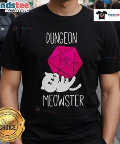 Funny Dungeon Meowster nerdy cat T-shirt featuring a playful cat in a dungeon setting, perfect for cat lovers and gamers.