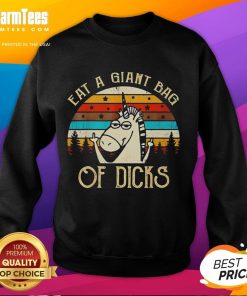 Funny Eat A Giant Bag Of Dicks Unicorn Sweatshirt with vibrant colors and playful design, perfect for quirky fashion lovers.