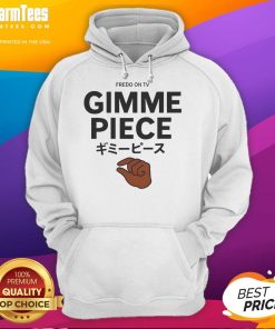 Funny Fredo wearing a Gimme Piece hoodie on TV, showcasing a playful and stylish look in a vibrant setting.