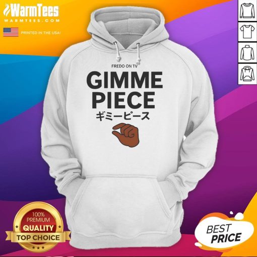 Funny Fredo wearing a Gimme Piece hoodie on TV, showcasing a playful and stylish look in a vibrant setting.