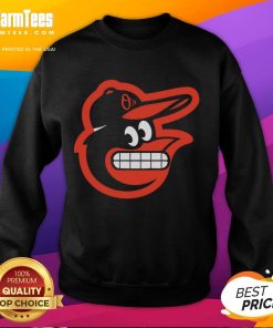 Funny grimacing Baltimore Orioles logo on a cozy sweatshirt, perfect for baseball fans and casual wear.