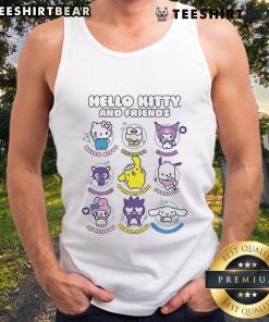 Funny Hello Kitty and Friends tank top featuring colorful graphics of Hello Kitty and her pals for a playful look.