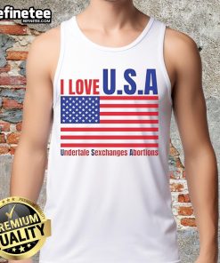 Funny I Love U.S.A. Undertale Exchanges Abortions tank top featuring a playful design for fans of the game.
