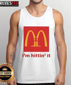 Funny McDonald's logo tank top featuring 'I'm hittin' it' slogan, perfect for casual summer outings and fast food lovers.