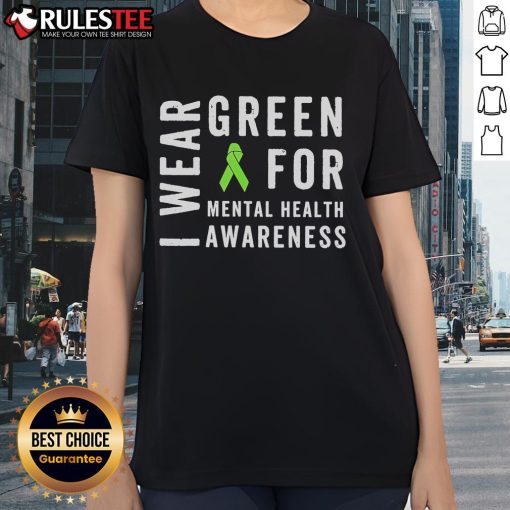 Alt Text: Funny May We Wear Green Messy Bun Tee promoting Mental Health Awareness for women