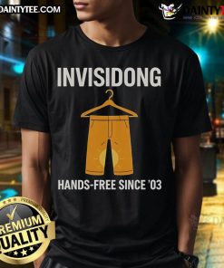 Funny Invisidong Hand-Free Since 03 T-Shirt featuring a humorous design and playful text for casual wear enthusiasts.