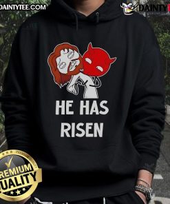 Funny Jesus He Has Risen meme hoodie featuring a playful design celebrating Easter humor and faith.