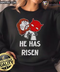 Funny Jesus He Has Risen meme sweatshirt featuring a humorous graphic design perfect for Easter celebrations.