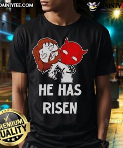 Funny Jesus He Has Risen meme T-Shirt featuring a humorous graphic celebrating Easter and faith.