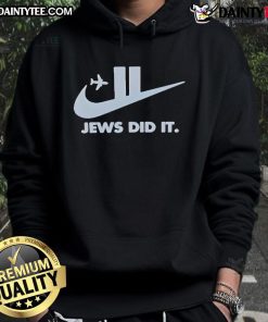 Funny Jews Did It Nike 9/11 Hoodie featuring bold text and vibrant design, perfect for humorous streetwear enthusiasts.