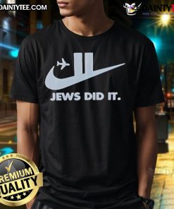 Funny Jews Did It Nike 9/11 T-Shirt featuring a humorous graphic design, blending satire and pop culture.