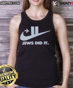 Funny Jews Did It Nike 9/11 Tank Top featuring humorous design and bold text, perfect for casual wear and statement pieces.