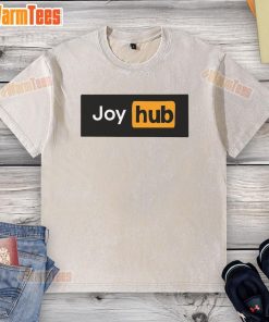 Funny Joy Hub typo washed t-shirt featuring a humorous design and soft fabric, perfect for casual wear.