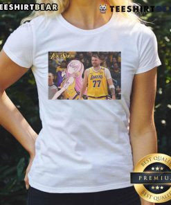 Funny Luka x LukaShow anime ladies tee featuring Los Angeles Lakers design, perfect for basketball and anime fans.