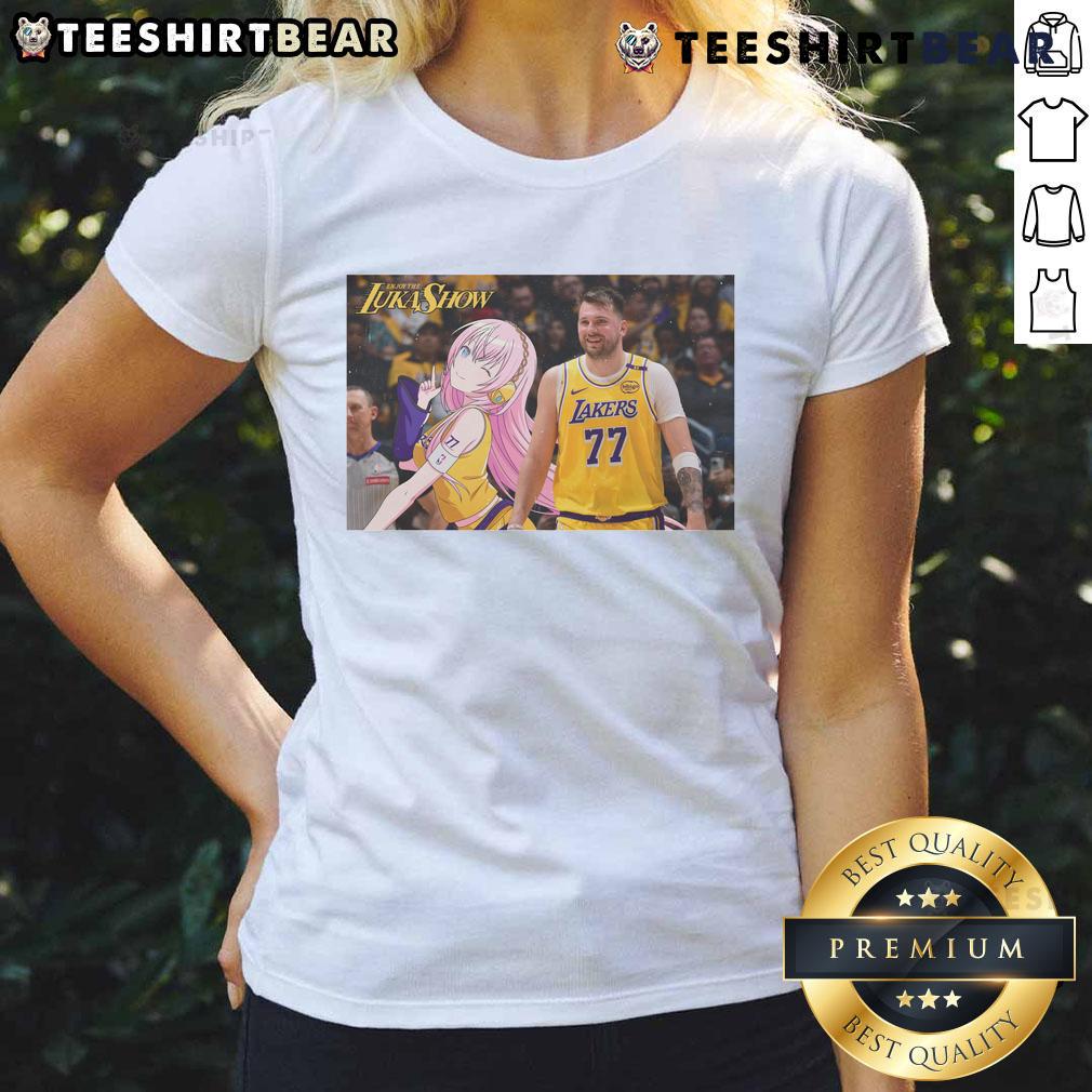 Funny Luka X Luka Lukashow Los Angeles Lakers Anime Ladies Tee Funny Luka x LukaShow anime ladies tee featuring Los Angeles Lakers design, perfect for basketball and anime fans.