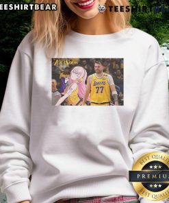 Funny Luka x Luka Show anime sweatshirt featuring the Los Angeles Lakers logo, perfect for basketball fans and anime lovers.