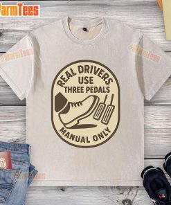 Funny manual only car enthusiast art on a washed t-shirt, perfect for car lovers and vintage style fans.