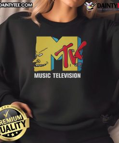 Funny MTV Music Television sweatshirt featuring a colorful graphic design and playful text, perfect for music lovers.