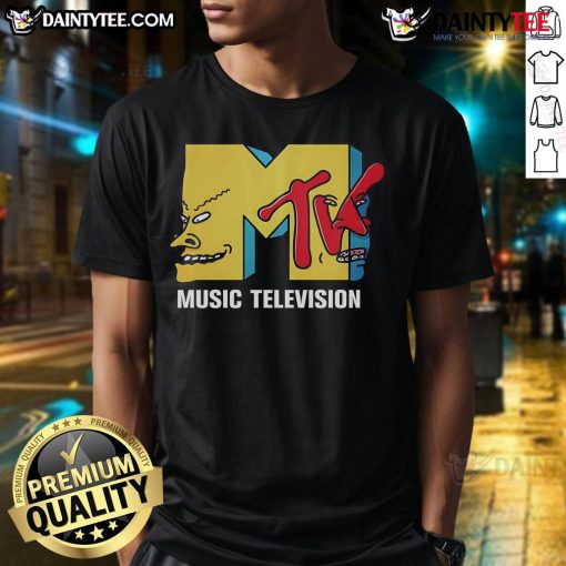 Funny MTV Music Television T-Shirt featuring a playful graphic design, perfect for music lovers and retro fashion enthusiasts.