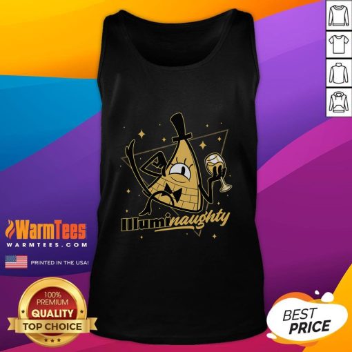 Funny Naughty Illuminati Triangle Bill Cipher tank top featuring Gravity Falls character design for fans and collectors.