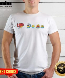 Funny Pac-Tastic Four Pacman Fantastic Four T-Shirt featuring colorful graphics of Pacman and superheroes in action.