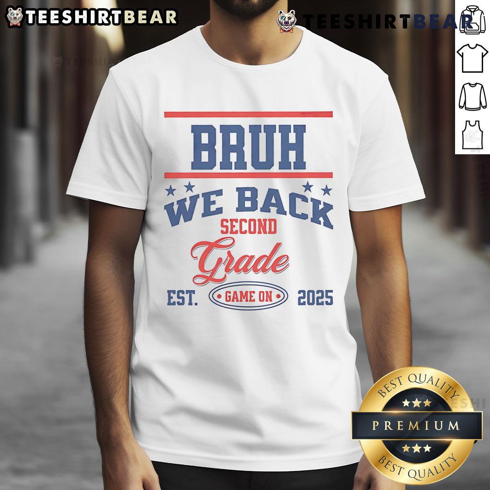 Funny Personalized Grade Bruh We Back Game On T Shirt Alt Text: Funny personalized Grade Bruh We Back Game On T-shirt design featuring playful graphics and bold text.