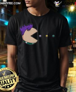 Funny Pill-Man Pac-Man T-Shirt design featuring a quirky graphic of Pac-Man and pills, perfect for gamers and humor lovers.