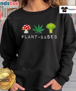Funny plant-based red mushroom weed broccoli sweatshirt design featuring vibrant colors and playful graphics.