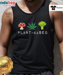 Funny plant-based red mushroom and weed broccoli tank top design, perfect for eco-conscious fashion lovers.