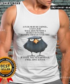 Funny raven tank top with 'A Fuck Must Be Earned' slogan, perfect for quirky fashion lovers and humor enthusiasts.