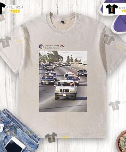 Funny real Trump and Vance chasing Obama in police cars on a washed T-shirt, showcasing a humorous political scene.