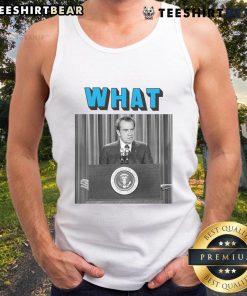 Funny Richard Nixon wearing a humorous tank top, showcasing his iconic grin and playful personality.