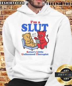 Funny SLUT Satan's Little Unlicensed Therapist Hoodie showcasing humor and unique design for casual wear.