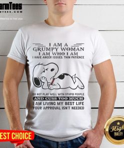 Funny Snoopy T-shirt featuring 'I Am A Grumpy Woman' design, perfect for those with a sense of humor and anger issues.