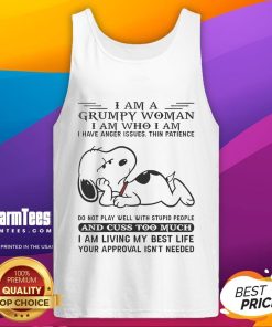 Funny Snoopy graphic tank top featuring the phrase I Am A Grumpy Woman highlighting humor and attitude. Perfect for casual wear.