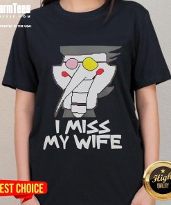 Alt Text: Funny Spamton Deltarune I Miss My Wife ladies tee featuring a humorous design and vibrant colors.