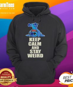 Alt Text: Funny Stitch Keep Calm and Stay Weird Hoodie featuring a whimsical design perfect for quirky fashion lovers.