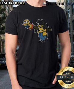Funny Tactical Minions RPG Rocket Fly T-Shirt featuring cartoon minions in tactical gear with rockets, perfect for gamers.