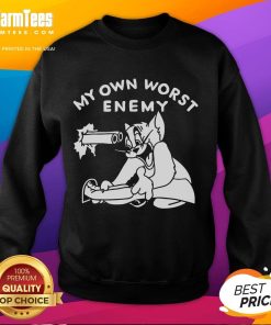 Alt Text: Funny Tom Cat sweatshirt featuring My Own Worst Enemy text, perfect for cat lovers and humor enthusiasts.