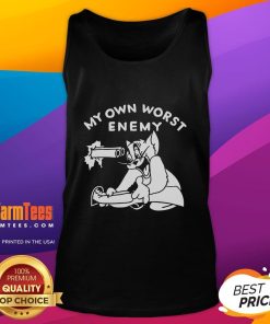 Funny Tom Cat my own worst enemy tank top featuring a cartoon cat in a humorous pose, perfect for cat lovers.