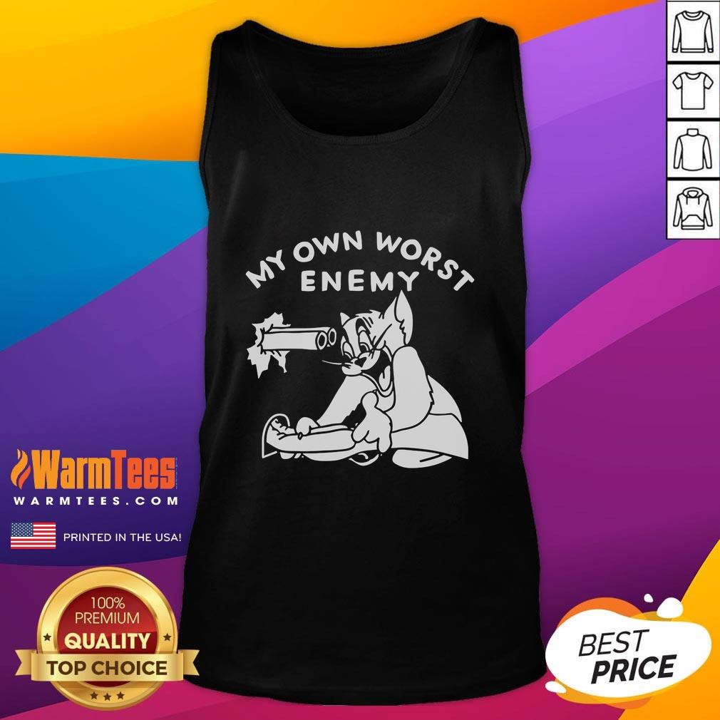 Funny Tom Cat My Own Worst Enemy Tank Top Funny Tom Cat my own worst enemy tank top featuring a cartoon cat in a humorous pose, perfect for cat lovers.