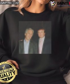 Alt Text: Humorous sweatshirt featuring a blurred image of Trump and Epstein, perfect for fans of political satire and comedy.
