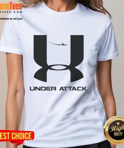 Funny Under Attack 911 logo parody on a ladies tee, featuring a humorous design perfect for casual wear.