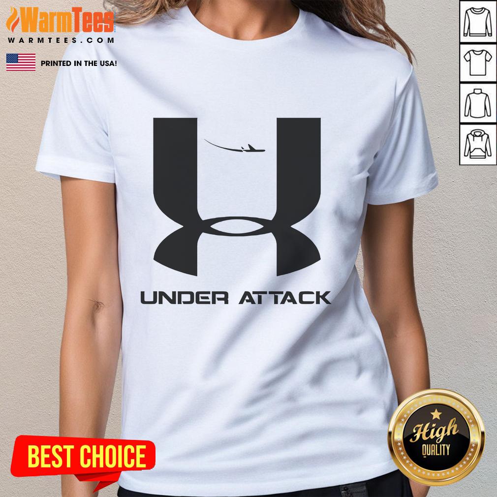 Funny Under Attack 911 Logo Parody Ladies Tee Funny Under Attack 911 logo parody on a ladies tee, featuring a humorous design perfect for casual wear.