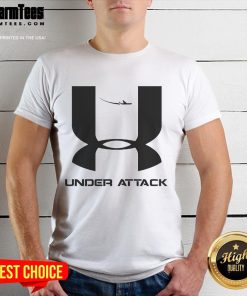 Funny Under Attack 911 logo parody t-shirt featuring a humorous design with bold graphics and vibrant colors.